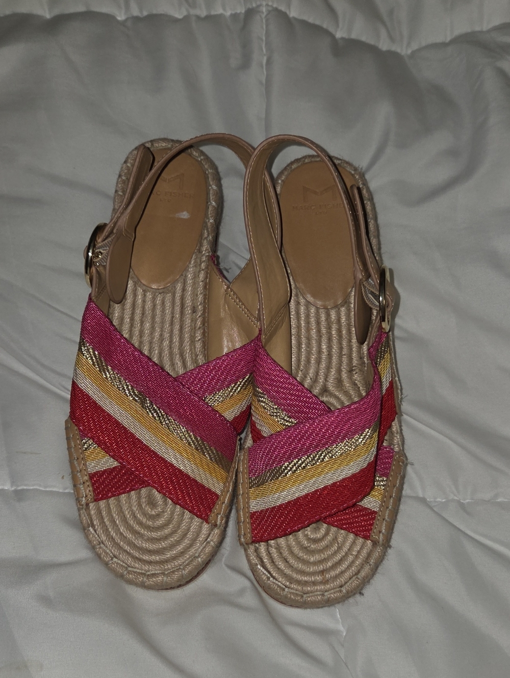 Marc Fisher Multicolor Strappy Espadrille Sandals - Pink, Red, Yellow, Cream